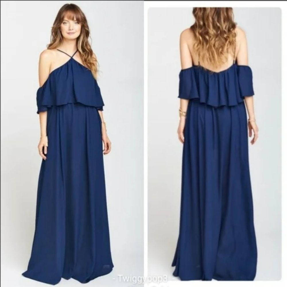 🌿 Show Me Your Mumu Rebecca Ruffle Maxi Dress navy